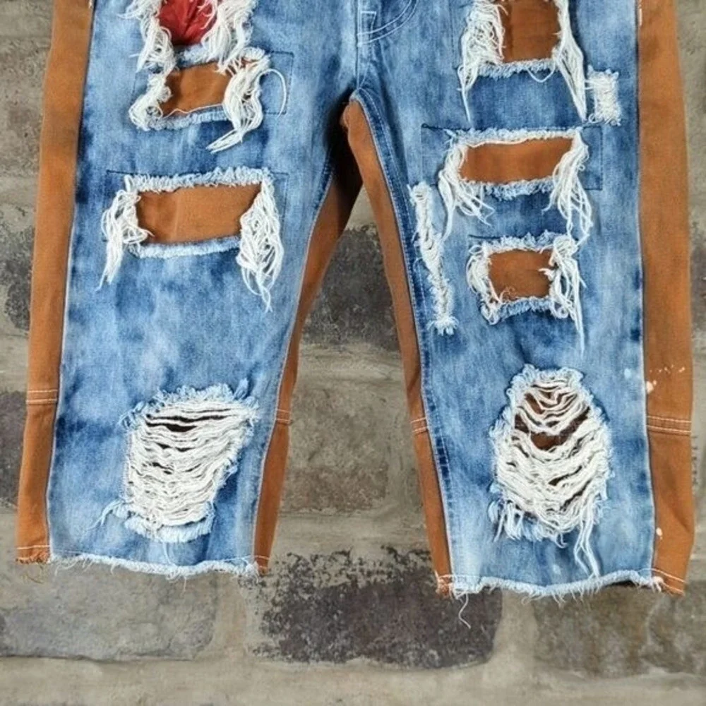 Roar Jeans Rage of a Rebellion Mens 30 Distressed Two Tone Acid Wash Shorts Blue